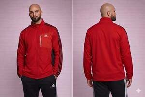 Adidas Men’s Red 3-Stripe Track Jacket Windbreaker Packable Hood Training Jacket